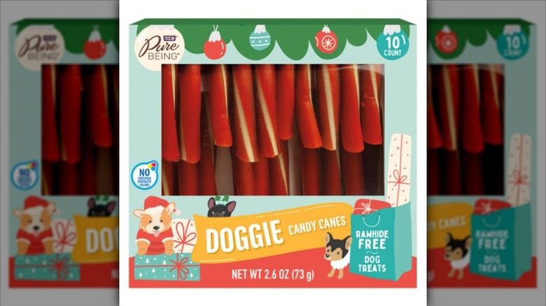 Box of Aldi candy cane-shaped dog chews