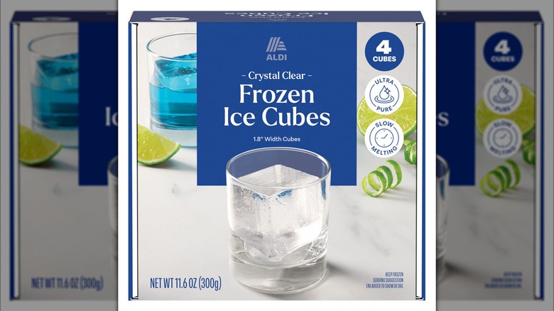 A box of frozen ice cubes from Aldi