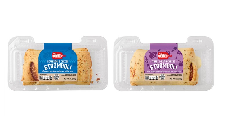 Two containers of different versions of Mama Cozzi's Stromboli