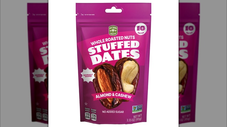 A bag of the Southern Grove Stuffed Dates with whole roasted nuts