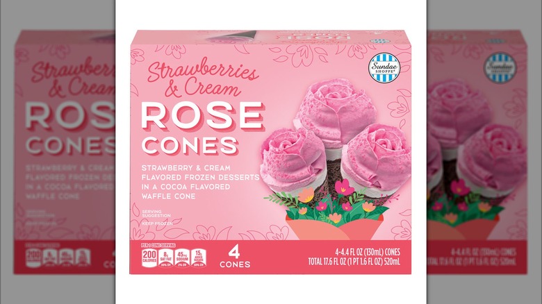 A box of the Strawberries & Cream Rose Cones by Sundae Shoppe from Aldi