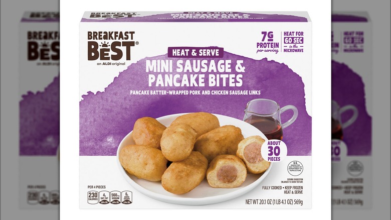 A box of the Breakfast Best Mini Sausage & Pancake Bites