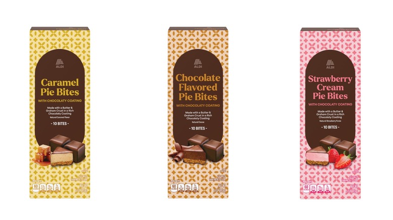 Aldi Strawberry Cream, Caramel, and Chocolate-flavored Pie Bites in package on white background