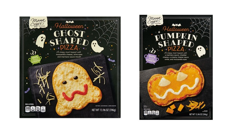 Mama Cozzi's Ghost Shaped and Pumpkin Shaped Pizzas in box on white background