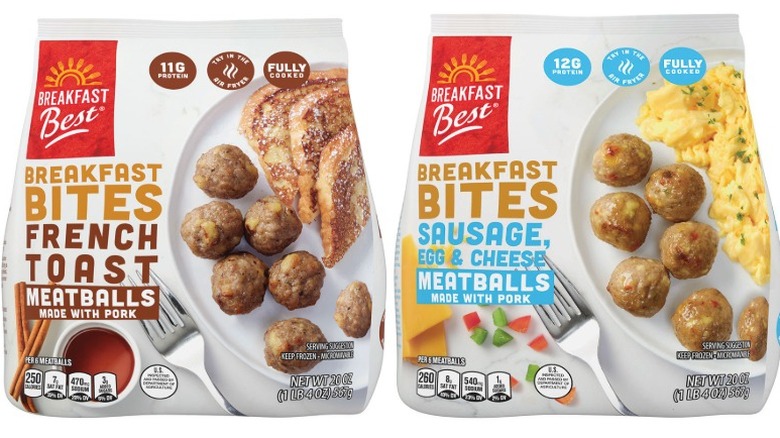 bags of ﻿﻿Breakfast Best Breakfast Bites French Toast and Sausage, Egg, & Cheese Meatballs