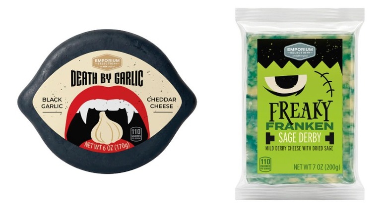 Emporium Selection Death by Garlic Black Garlic Cheddar and Freaky ﻿Franken Sage Derby cheeses