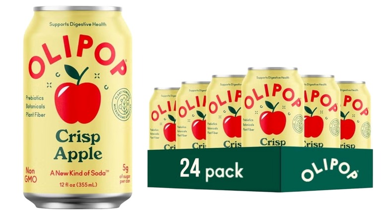 can of Olipop Crisp Apple next to 24 pack of the cans