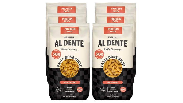 Bags of Al Dente Cavatappi and Rigatoni Protein Pasta