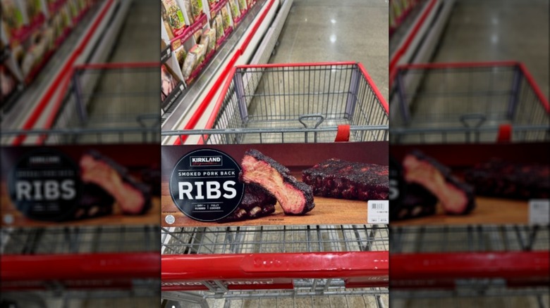 Box of Kirkland Signature Smoked Pork Back Ribs in a cart