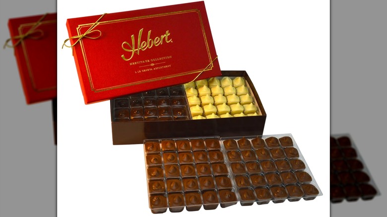 Hebert Candies Heritage Chocolate Assortment opened package on white background