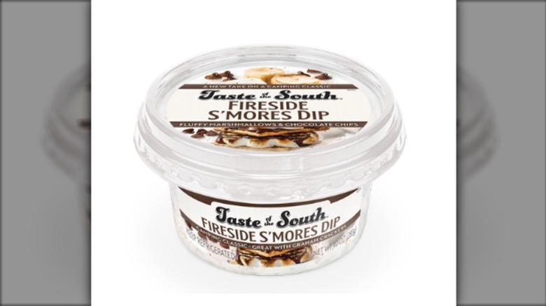 Taste of the South Fireside S'mores Dip in a plastic tub on a white background.
