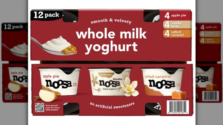Noosa Whole Milk Yoghurt Variety Pack in cardboard packaging on a white background.