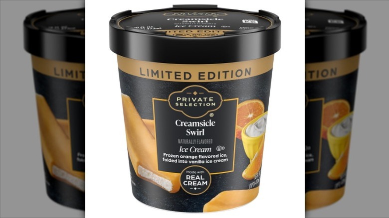 pint-sized carton of Private Selection Creamsicle Swirl Ice Cream