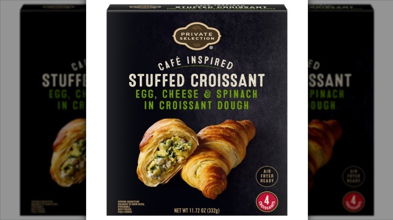 box of Private Selection café-Inspired egg, cheese, and spinach stuffed croissants