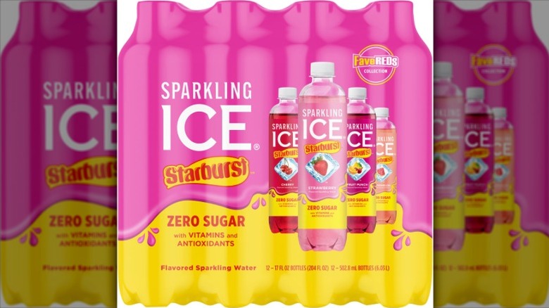 12-pack of Starburst-flavored Sparkling Ice on a white background.