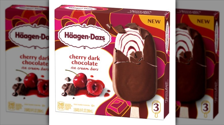 A box of Häagen-Dazs Cherry Dark Chocolate Ice Cream Bars on a white background.
