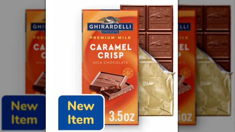 Ghirardelli caramel crisp premium milk chocolate bar unwrapped
