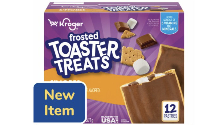 Box of Kroger frosted S'mores toaster treats on a white background