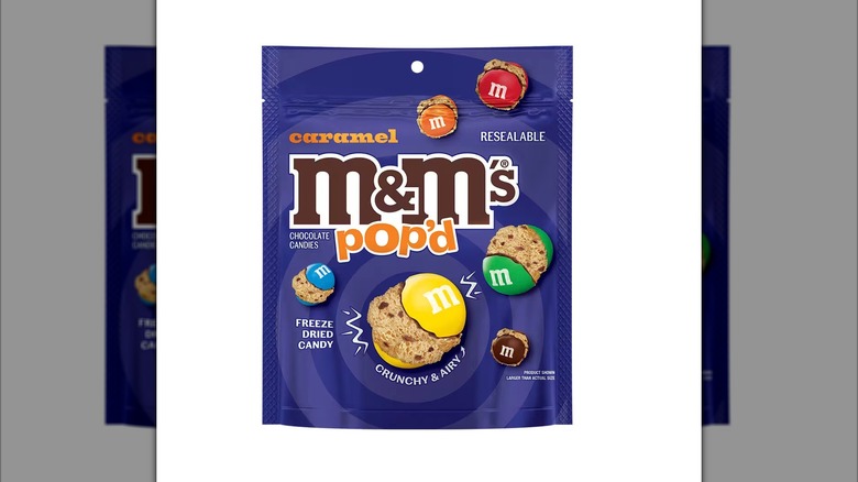 bag of Caramel M&M'S Pop'd on a white background