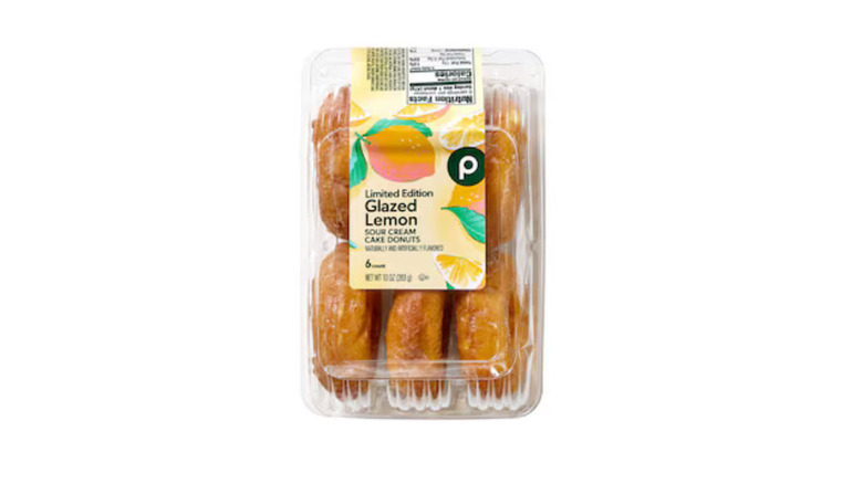 Publix Glazed Lemon Sour Cream Donuts on a white background.