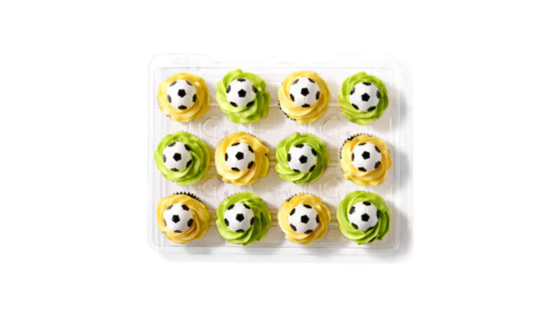 Soccer cupcake from Publix on a white background.