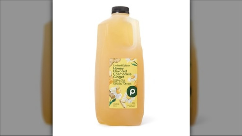 A jug of Publix Honey Chamomile Ginger Tea on a white background.