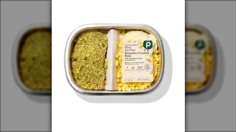 Publix Pistachio-Crusted Pork pre-packaged single-serve meal on a white background.