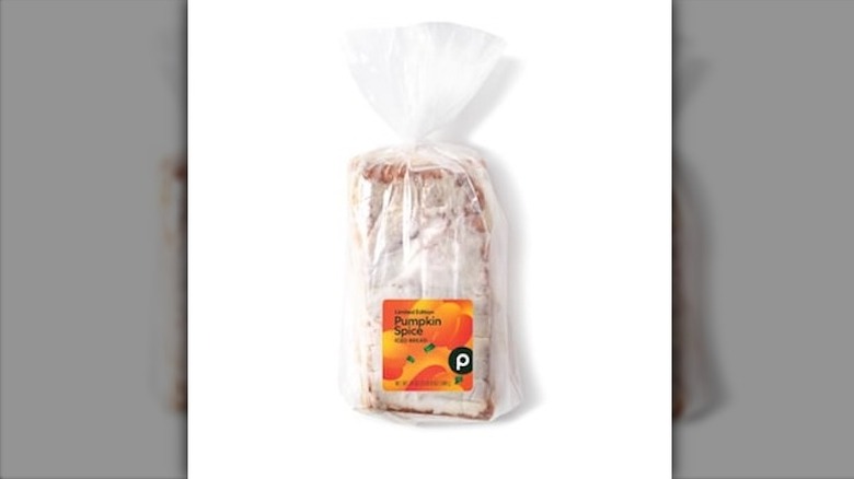 A product image of Publix's Pumpkin Spice Iced Bread wrapped