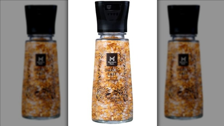 A Member's Mark Garlic Salt Grinder on a white background.