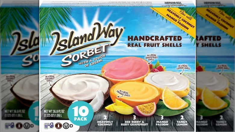 Box of Island Way Sorbet in handcrafted real fruit shells
