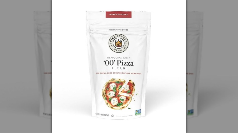 A bag of King Arthur Baking Company's 00 Pizza Flour on white background.