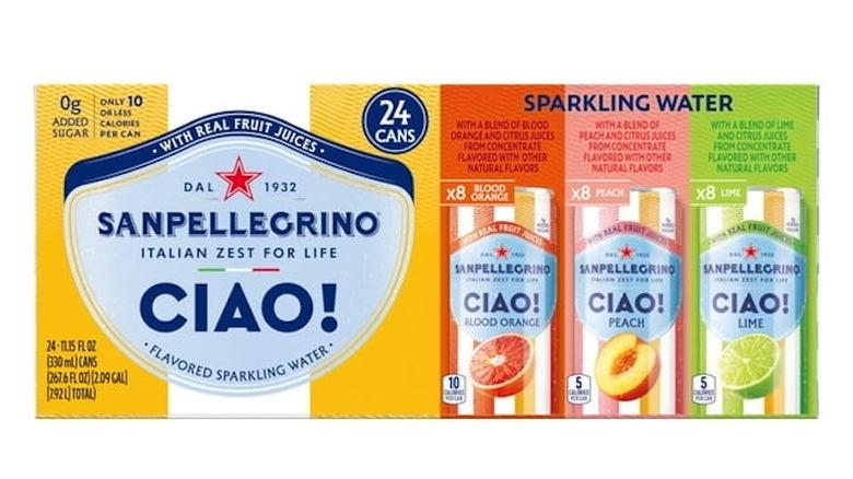 A product image of Sam's Club's San Pellegrino CIAO! cans on a white background.