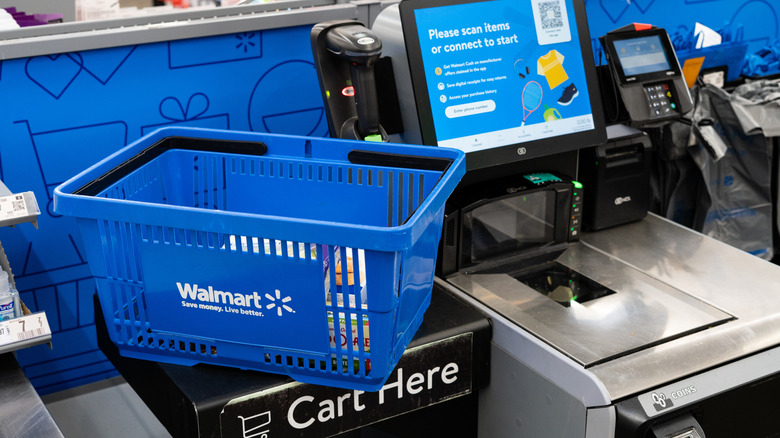 Walmart shopping basket at self checkout