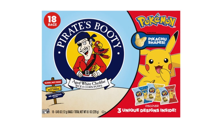 Product image of Pirate's Booty Pikachu White Cheddar Cheese Puffs on a white background.