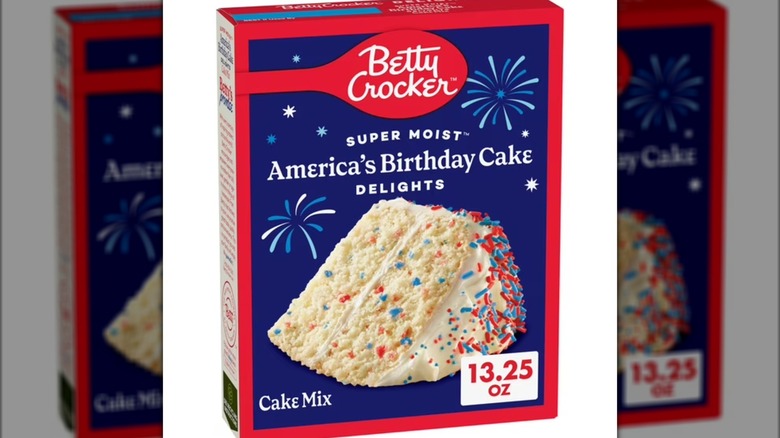 A box of the Betty Crocker America's birthday Super Moist cake mix