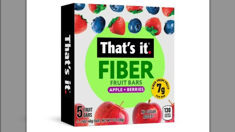 A box of the That's It. apple and berry fiber fruit bars