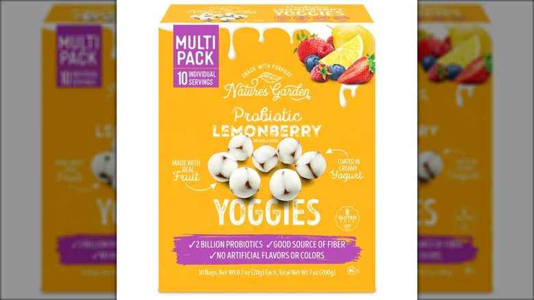 Nature's Garden Probiotic Lemonberry Yoggies in yellow box on white background