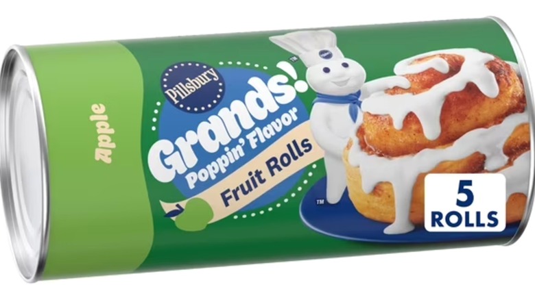 Pillsbury Grands! Poppin' Flavor Apple Fruit Rolls in can on white background