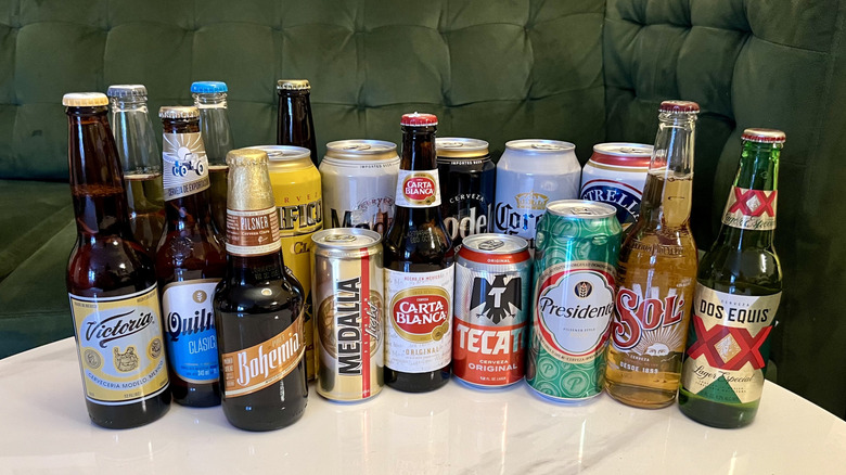 bottles and cans on a table