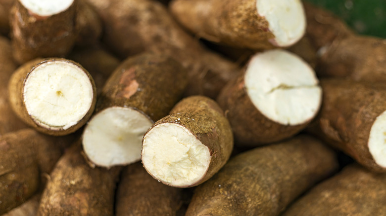 a stack of yuca root