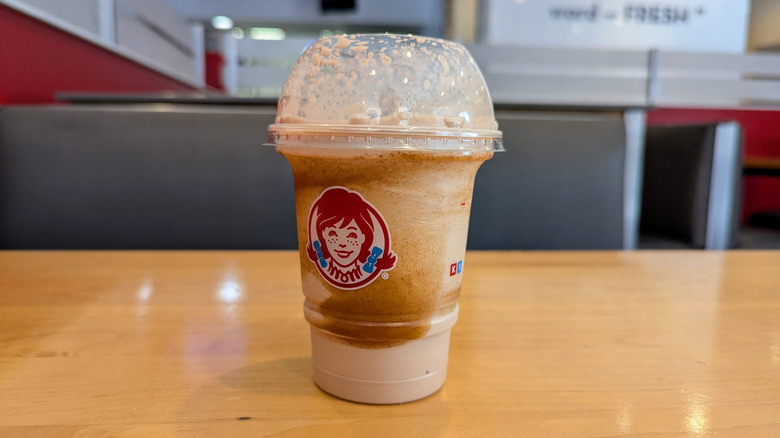 chocolate frosty on booth table at wendy's