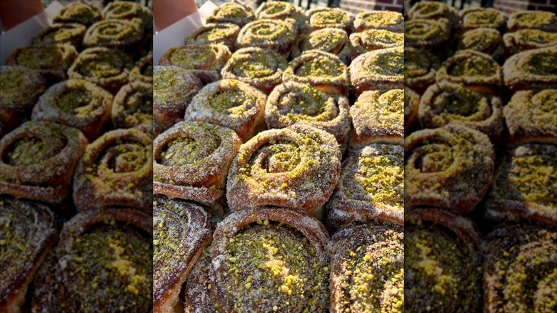 Pistachio coated pastries