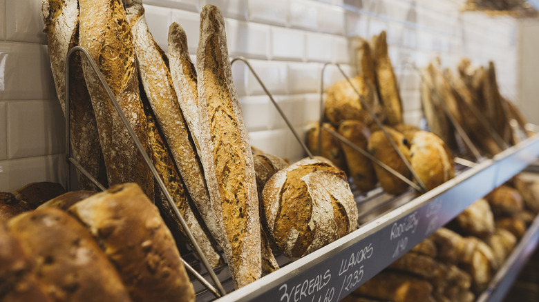 Row of baked goods in bakery case