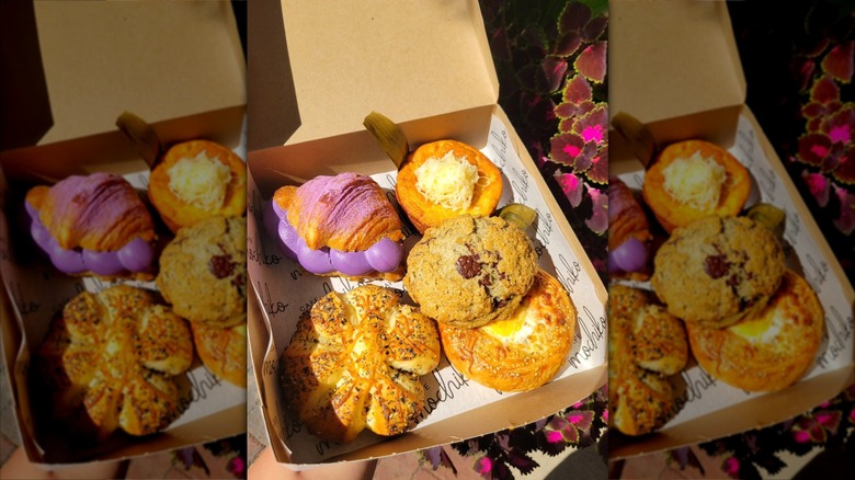 Pastries and baked goods in a box