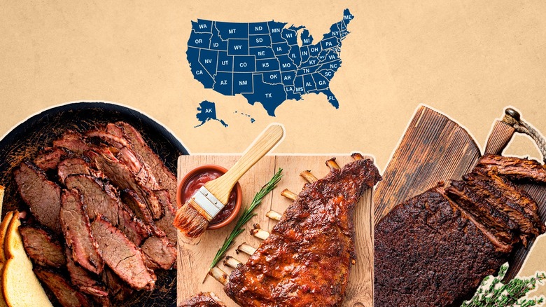 Barbecue platters with map of USA