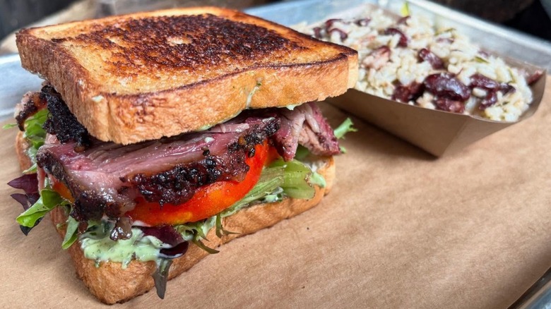 Brisket sandwich on toast