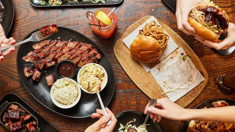 Barbecue plates on a wood table