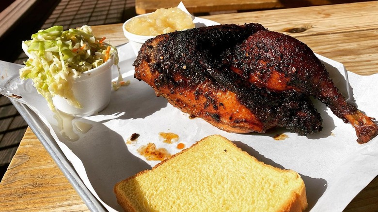 Smoked turkey with coleslaw and bread