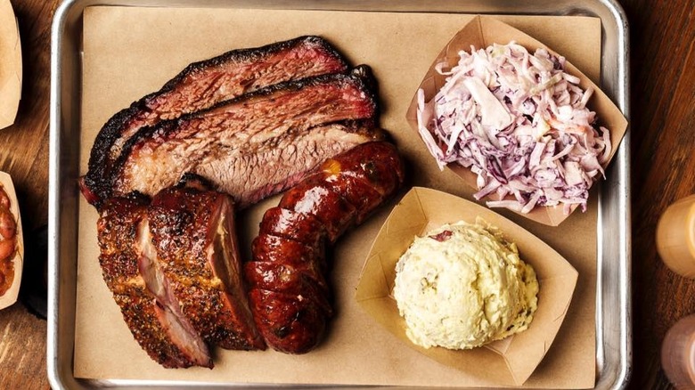 Barbecue platter on metal tray