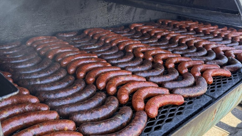 Sausages on smoker